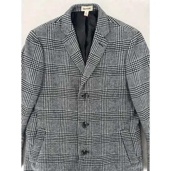 Nordstrom Open Edit Mens Glen Plaid Coat Black White Check Overcoat Large NWOT - Picture 4 of 11